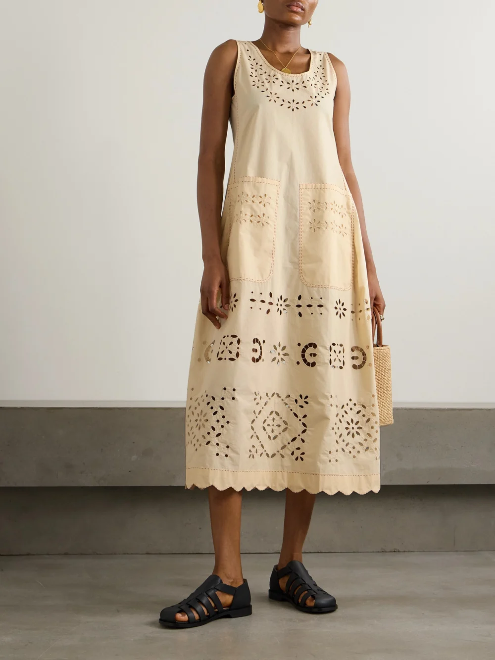 Vita Kin Tina Scalloped Broderie Anglaise Cotton-poplin Midi Dress, worn by a model