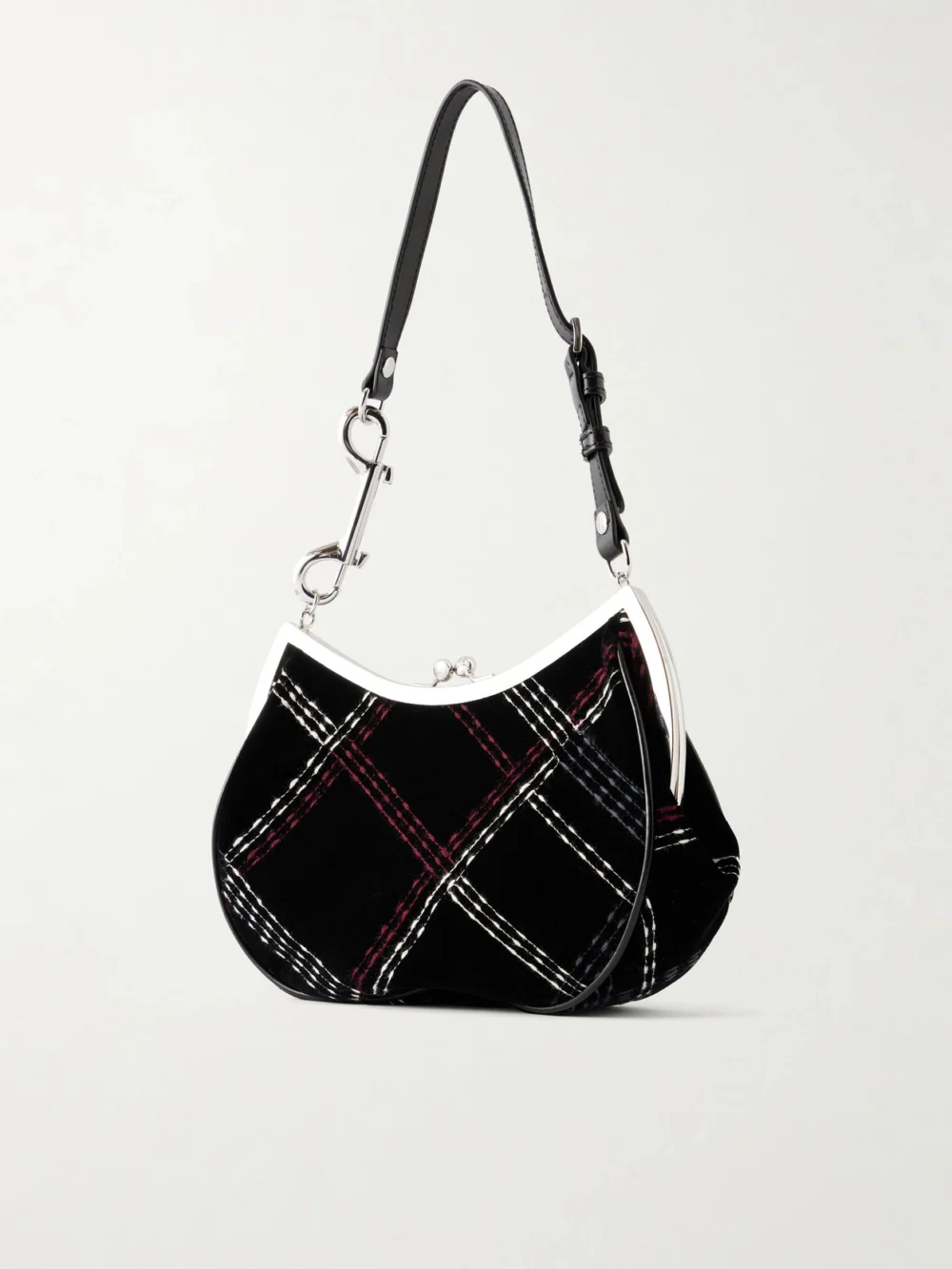 Back view of the Vivienne Westwood Charm Frame Embellished Embroidered Velvet Shoulder Bag