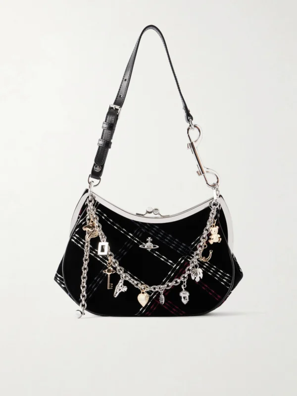 Vivienne Westwood Charm Frame Embellished Embroidered Velvet Shoulder Bag