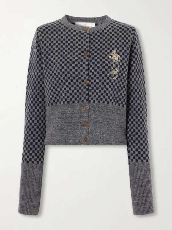 Vivienne Westwood Checkmate Logo-embroidered Alpaca, Cotton and Wool-blend Cardigan