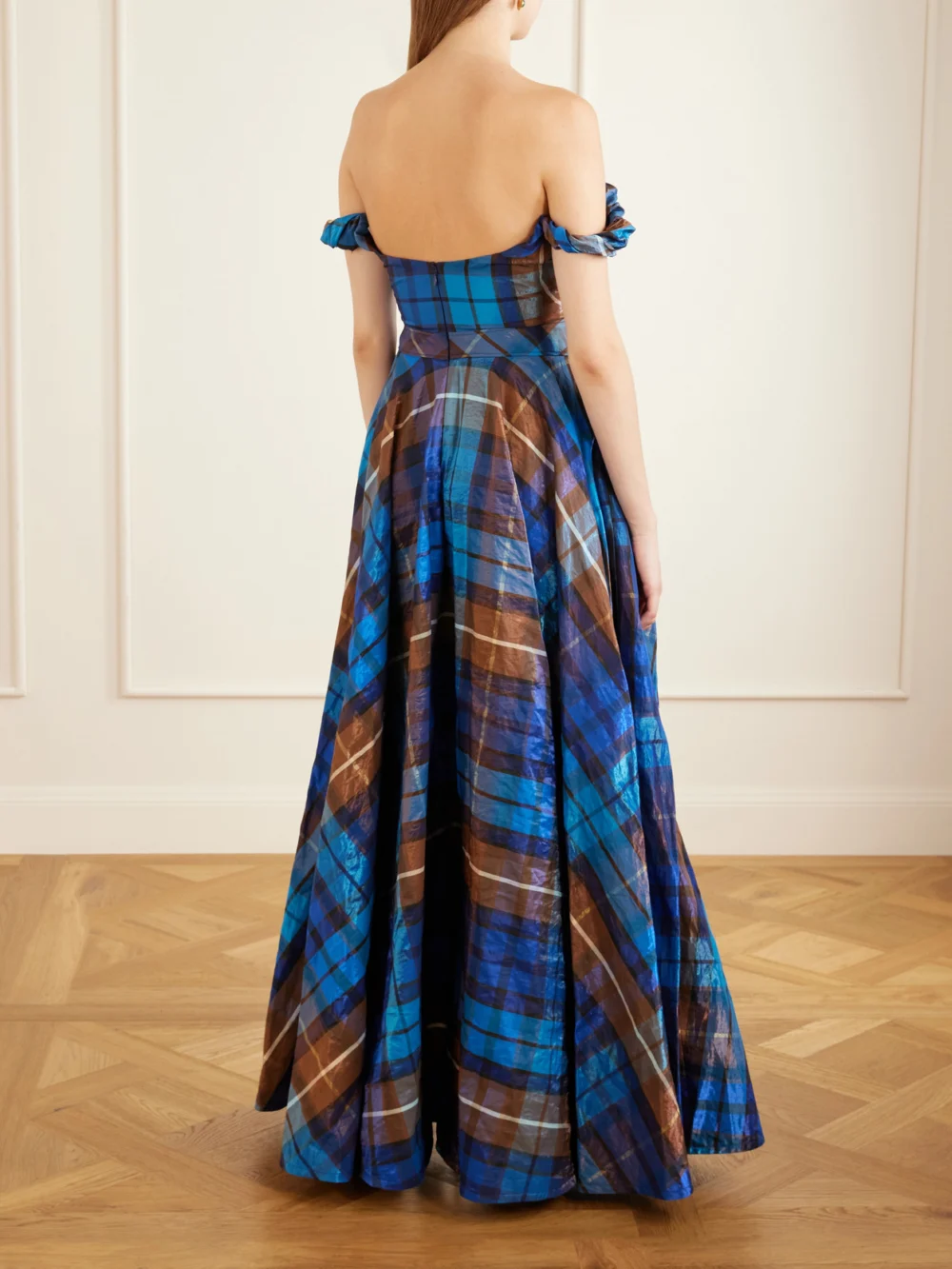 Back view of the Vivienne Westwood Chichi Asymmetric Checked Organza-cloqué Gown