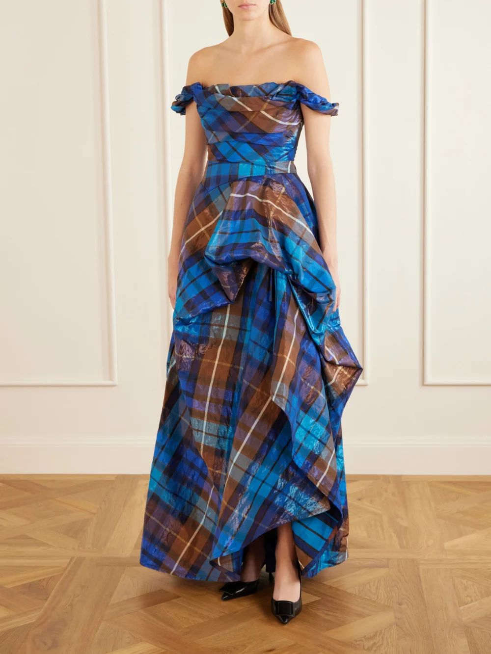 Vivienne Westwood Chichi Asymmetric Checked Organza-cloqué Gown, worn by a model