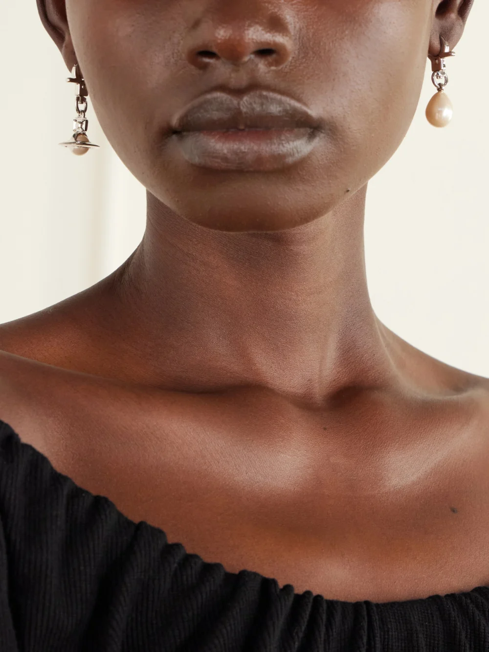Vivienne Westwood Claude Embellished Silver-tone Earrings, styled view