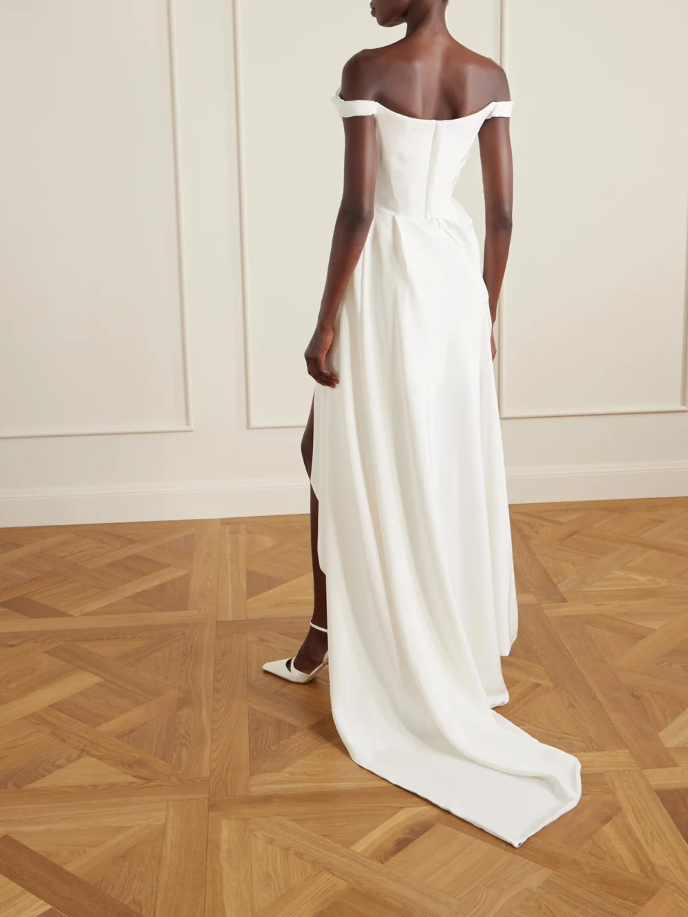 Back view of the Vivienne Westwood Comet Asymmetric Draped Silk-cady Mini Dress