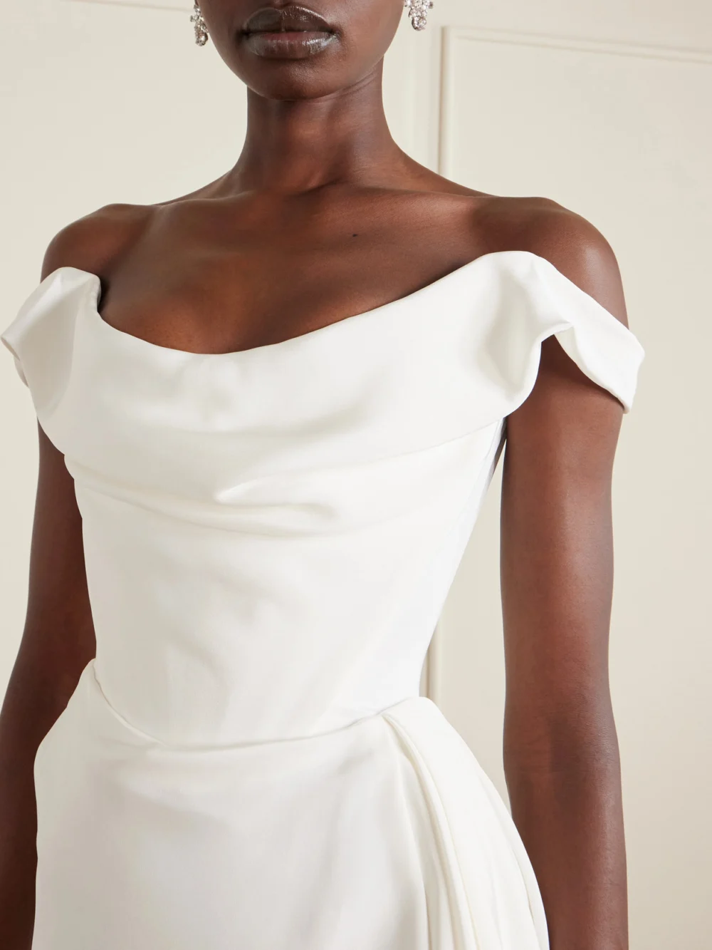 Close-up detail of the Vivienne Westwood Comet Asymmetric Draped Silk-cady Mini Dress