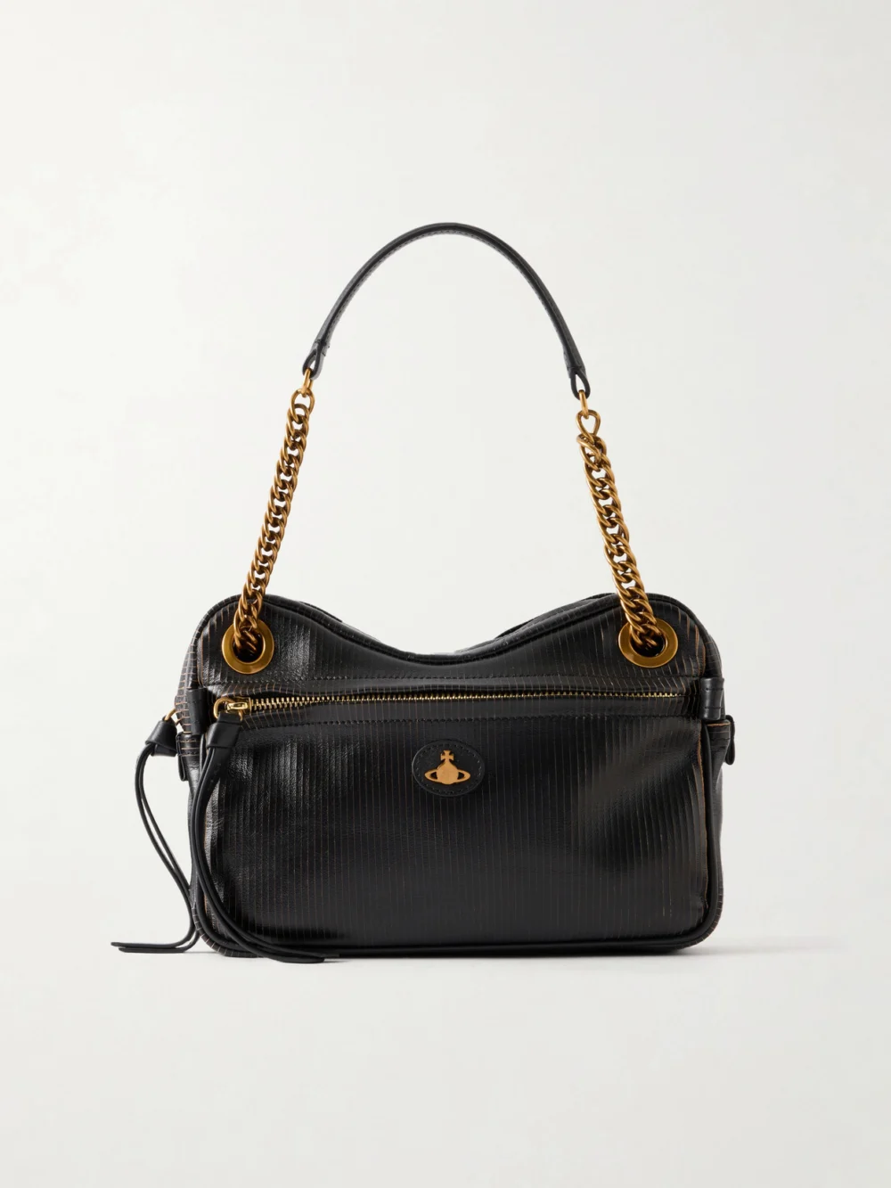 Vivienne Westwood Dolce Medium Orb-embellished Textured-leather Shoulder Bag in black