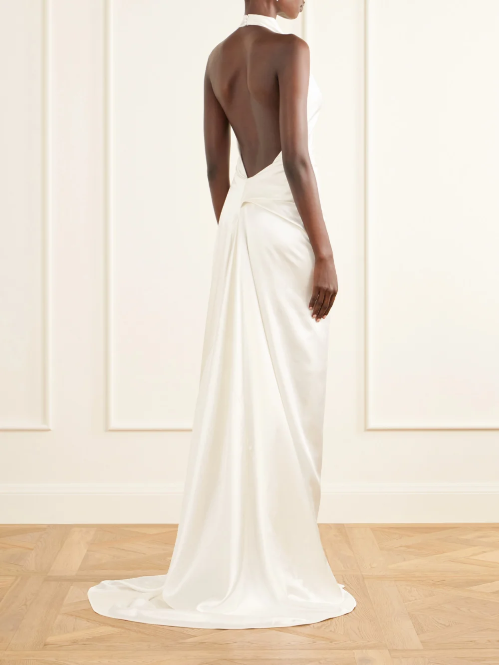 Back view of the Vivienne Westwood Elisa Gathered Silk-satin Halterneck Gown