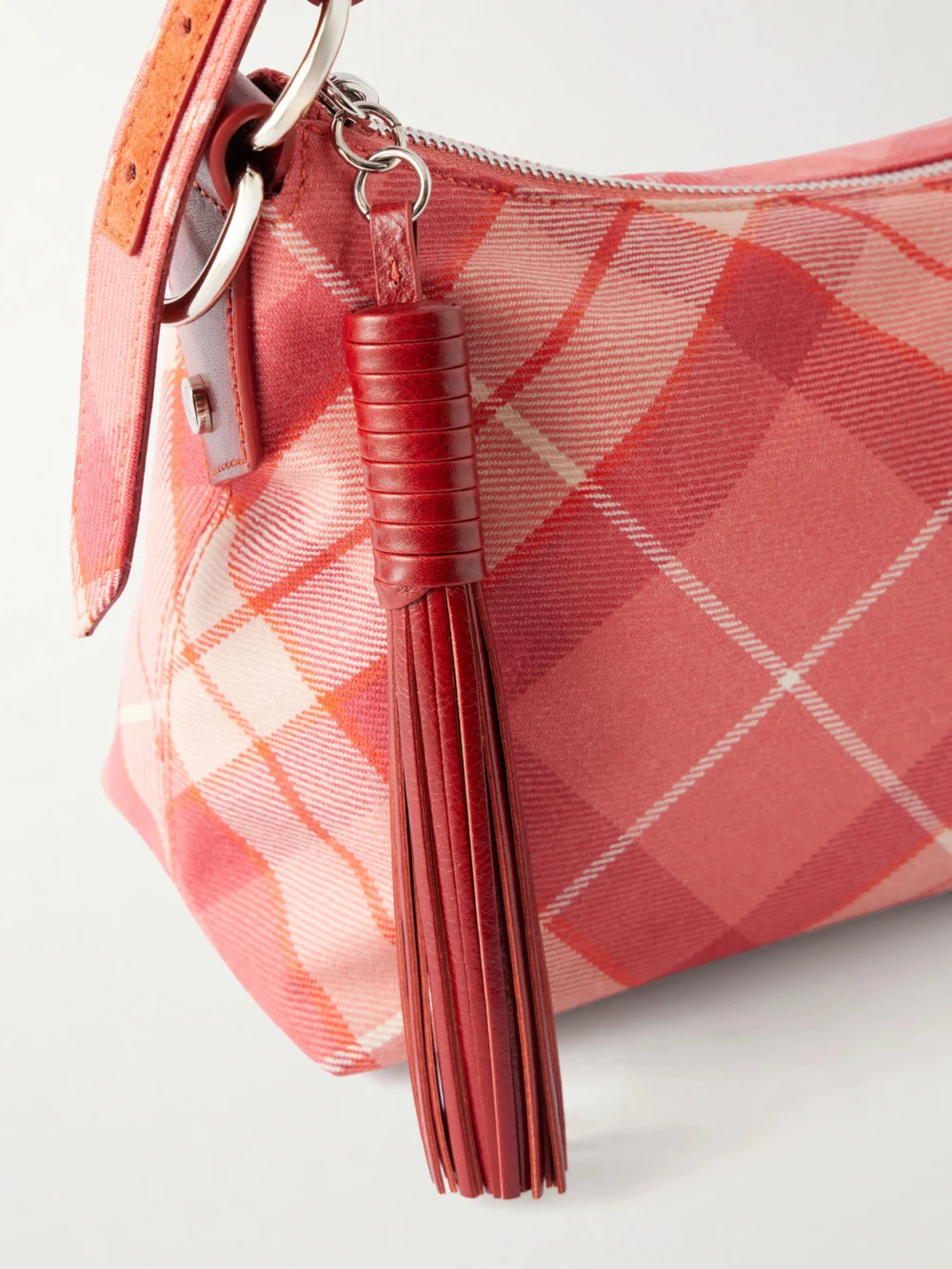 Close-up detail of the Vivienne Westwood Emma Checked Wool Shoulder Bag