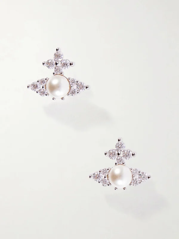 Vivienne Westwood Fedora Silver-tone Pearl-effect Crystal Earrings
