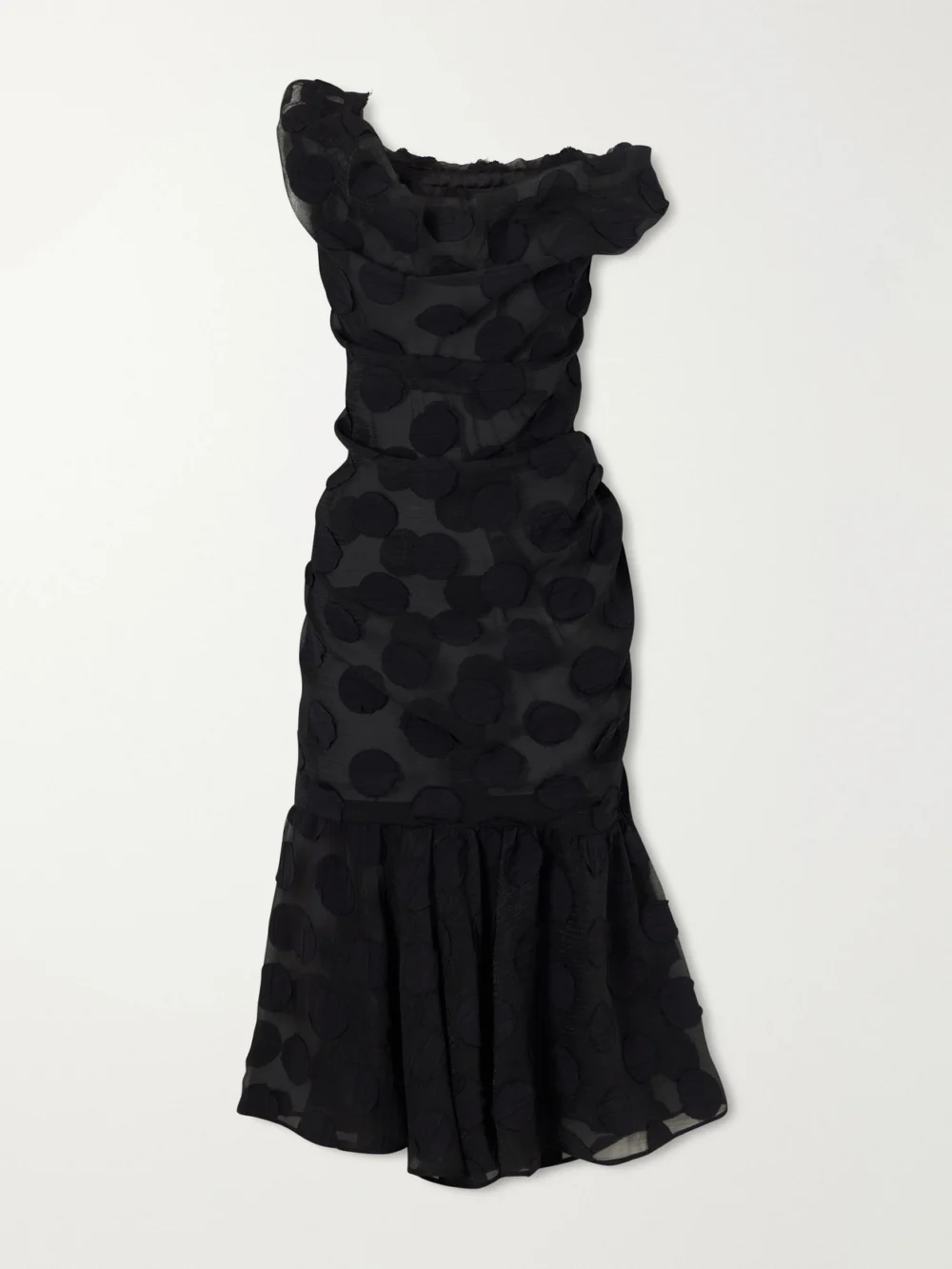 Vivienne Westwood Flocked Chiffon Polka-dot Midi Dress in black