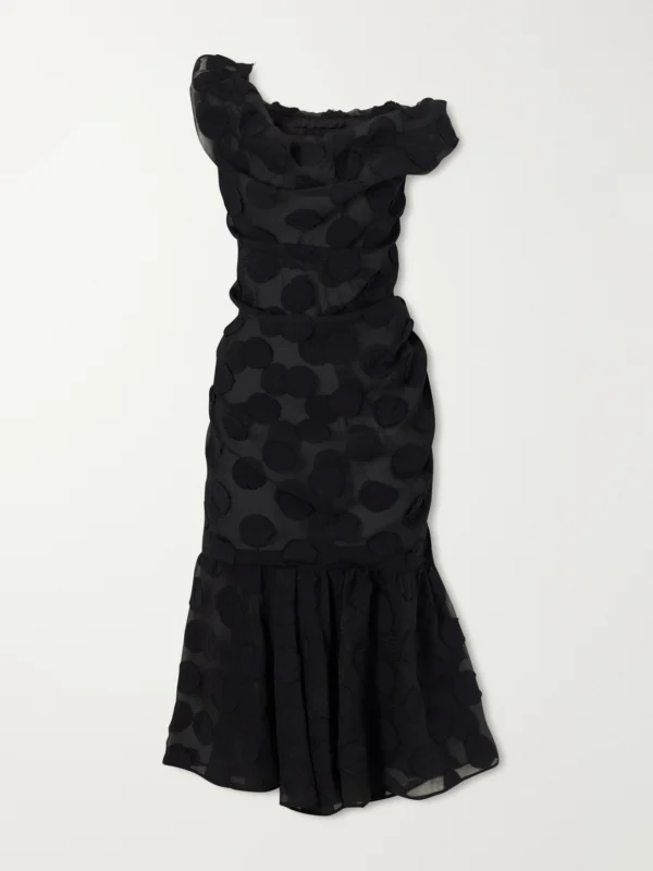 Vivienne Westwood Flocked Chiffon Polka-dot Midi Dress