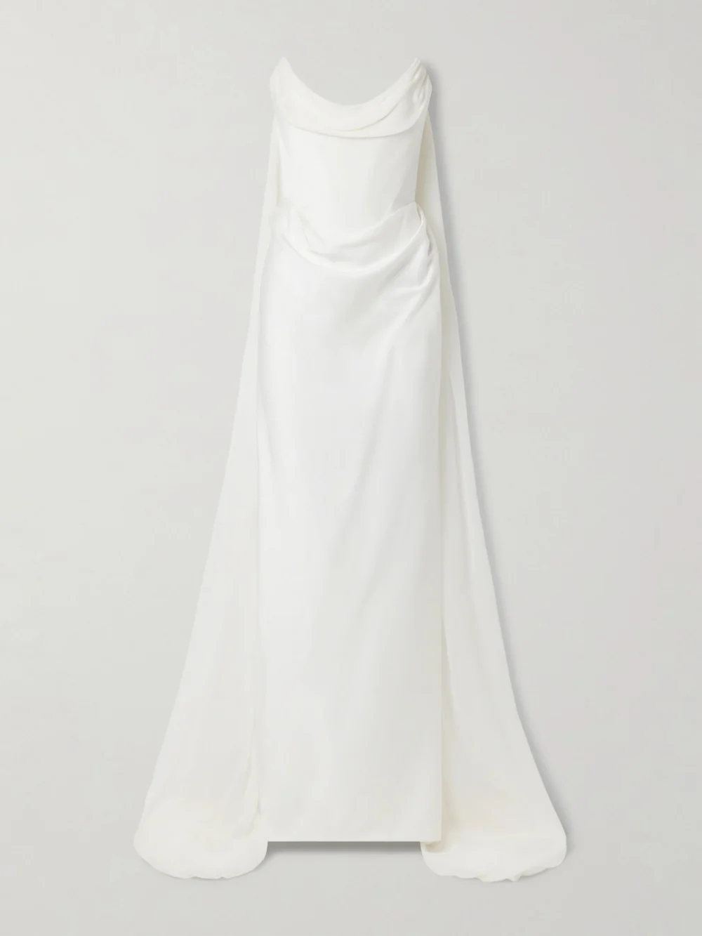 Vivienne Westwood Galaxy Cape-effect Strapless Organic Silk Chiffon-trimmed Satin Gown in off-white