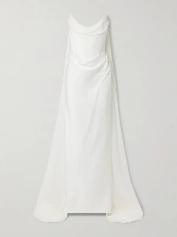 Vivienne Westwood Galaxy Cape-effect Strapless Organic Silk Chiffon-trimmed Satin Gown