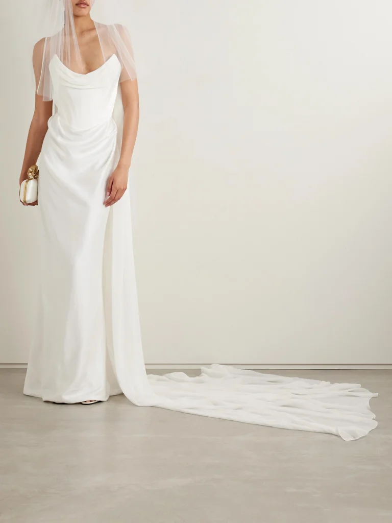 Vivienne Westwood Galaxy Cape-effect Strapless Organic Silk Chiffon-trimmed Satin Gown