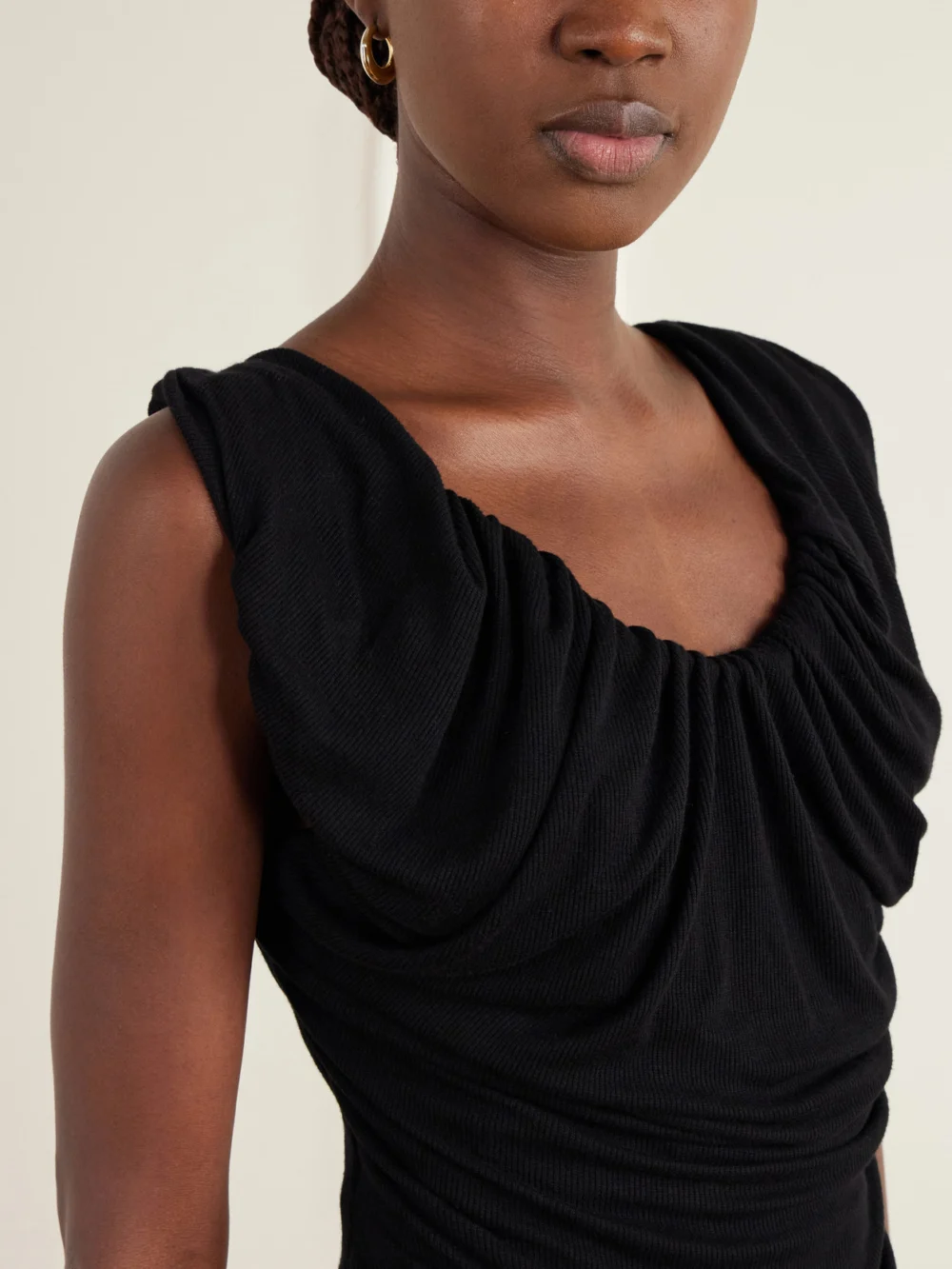Close-up detail of the Vivienne Westwood Ginnie Gathered Ribbed Jersey Blouse