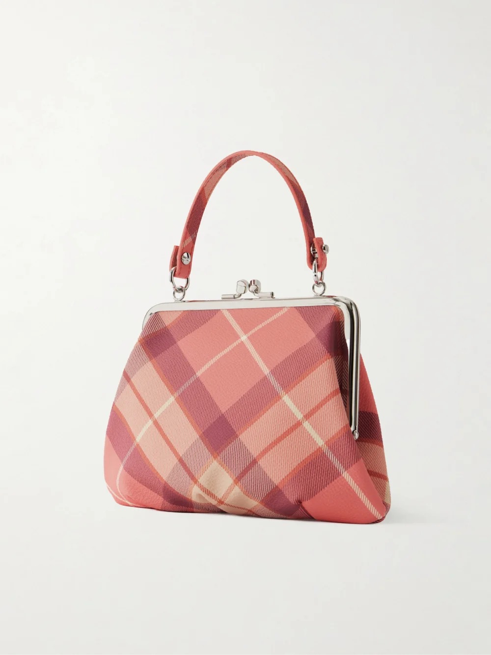 Back view of the Vivienne Westwood Granny Frame Mini Orb-detailed Checked Top-handle Bag