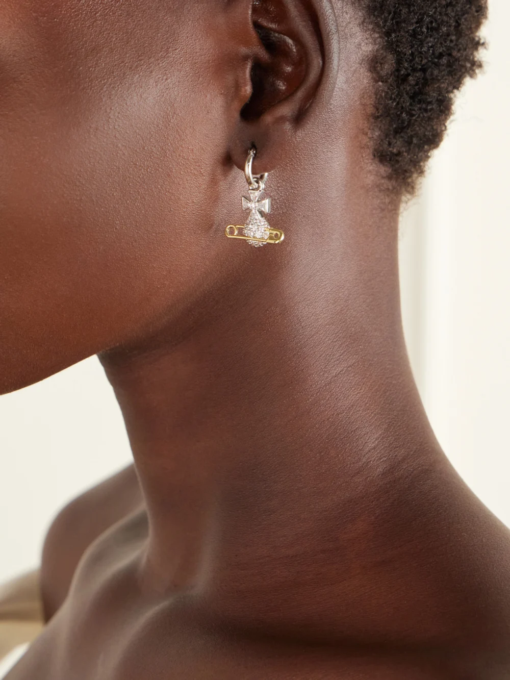Vivienne Westwood Hectorina Gold and Silver-tone Crystal Earrings, styled view