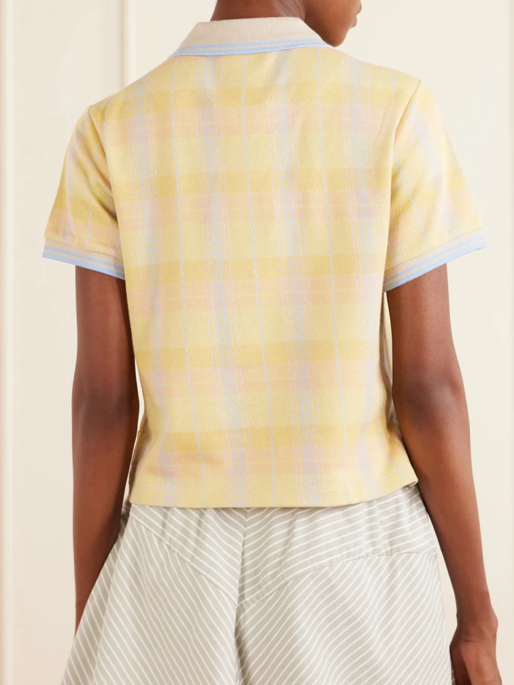 Back view of the Vivienne Westwood Logo-embroidered Checked Cotton-piqué Polo Shirt