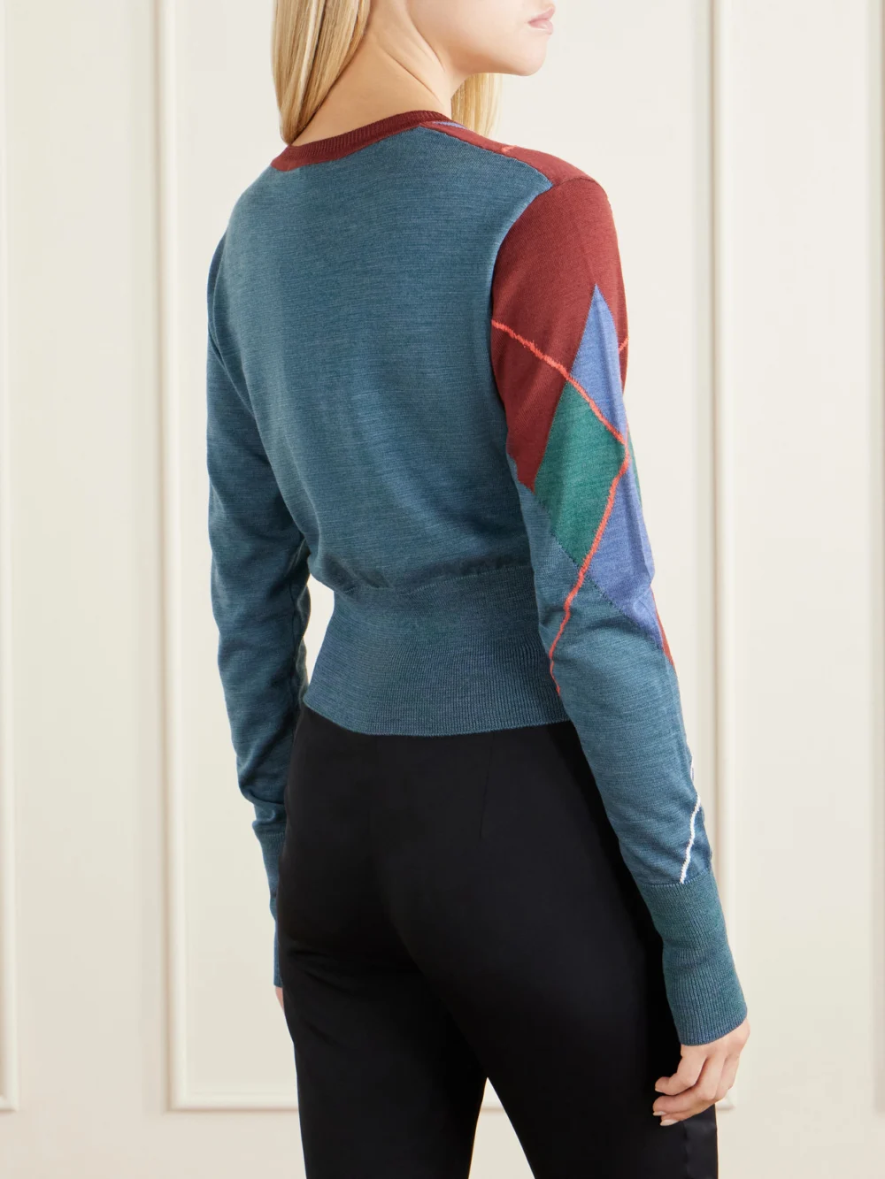 Back view of the Vivienne Westwood Logo-embroidered Checked Wool and Cotton-blend Cardigan