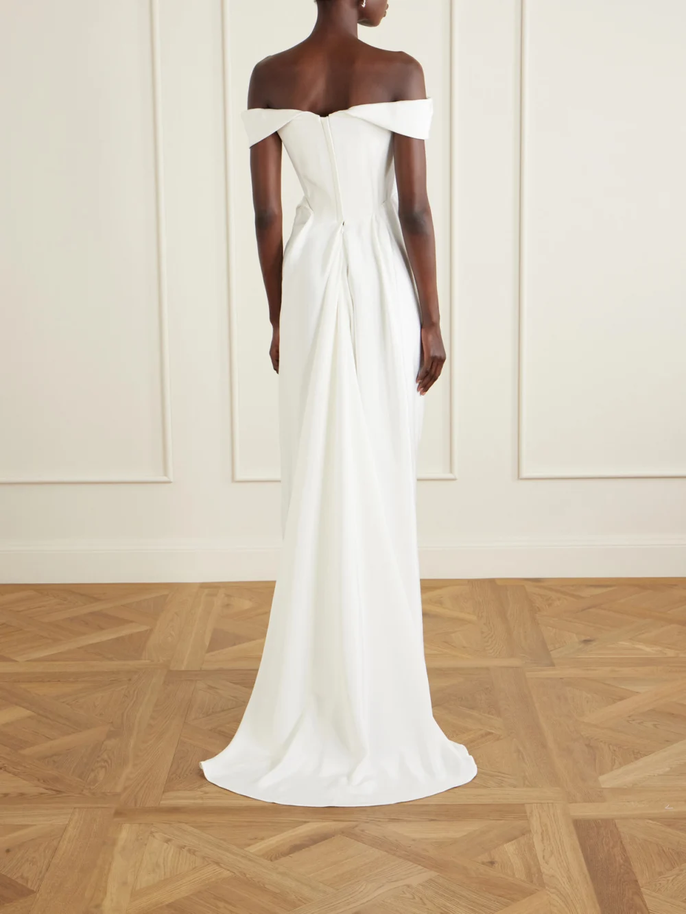Back view of the Vivienne Westwood Mabel Off-the-shoulder Draped Silk-cady Gown