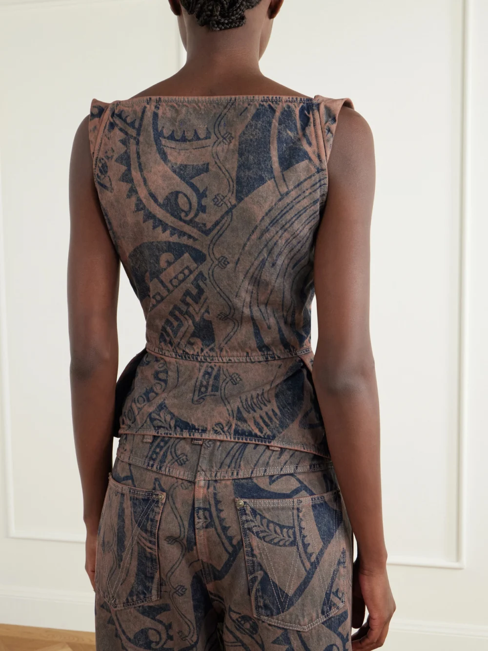 Back view of the Vivienne Westwood Monday Vest Rinted Organic Denim Corset Top