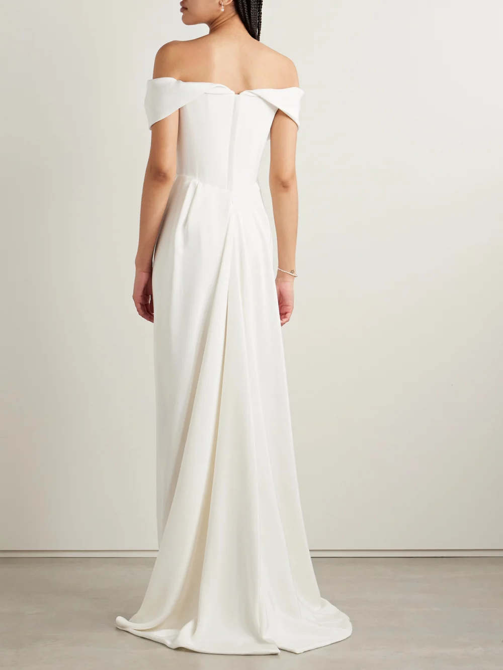 Back view of the Vivienne Westwood Nova Cocotte Off-the-shoulder Draped Silk-crepe Gown