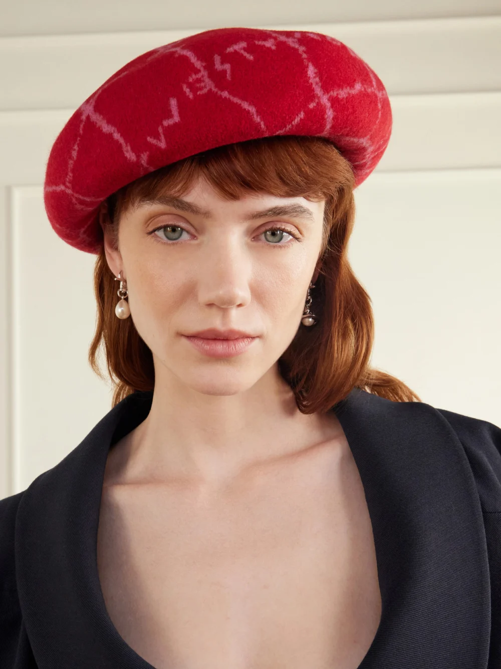 Vivienne Westwood Orb Argyle Jacquard Beret, styled view