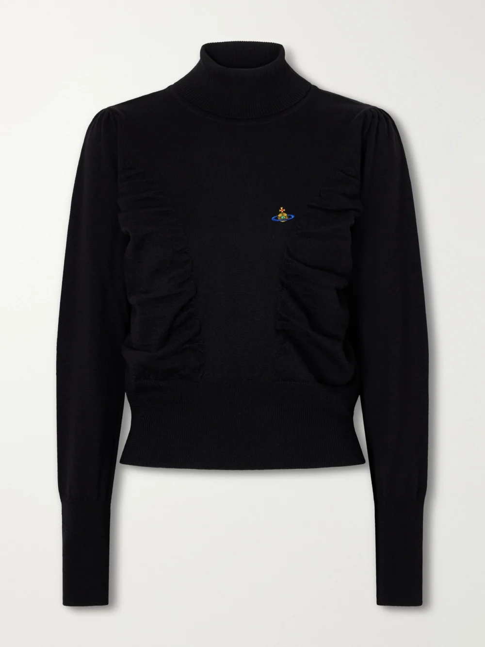 Vivienne Westwood Pamela Logo-embroidered Gathered Wool Turtleneck Sweater in black