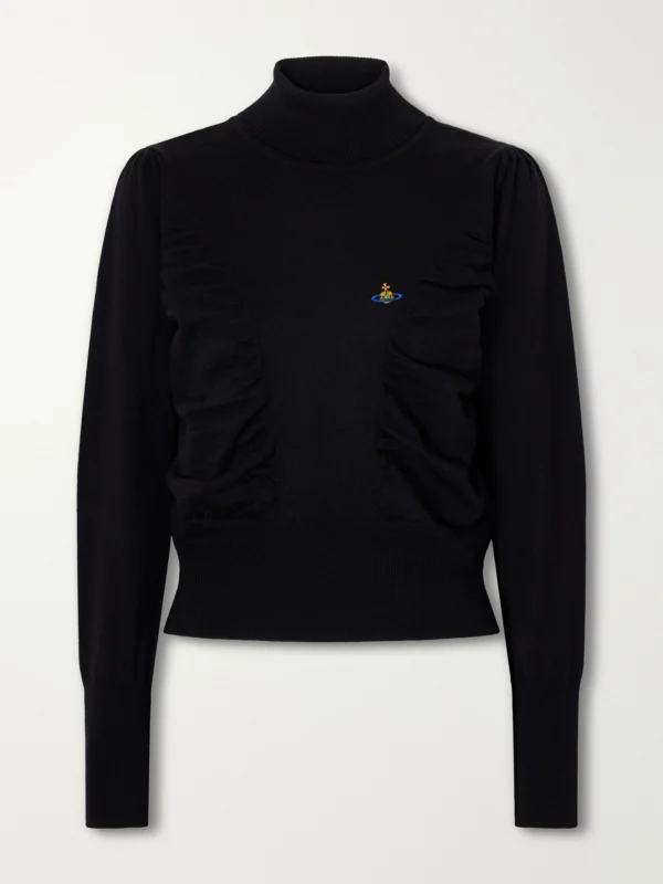 Vivienne Westwood Pamela Logo-embroidered Gathered Wool Turtleneck Sweater