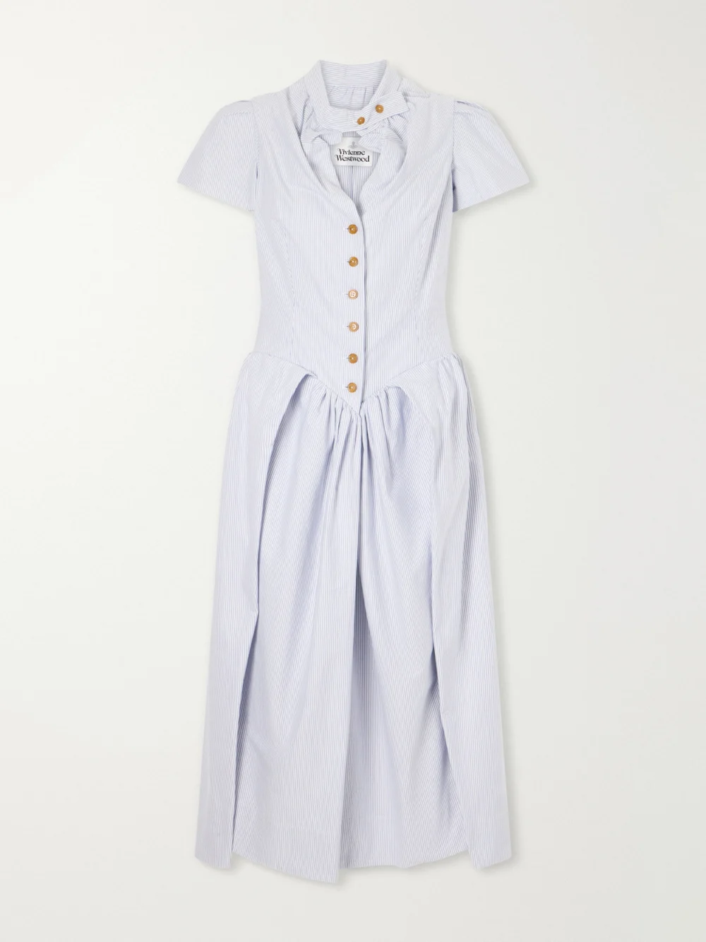 Vivienne Westwood Pleated Striped Cotton Oxford Midi Dress in off-white