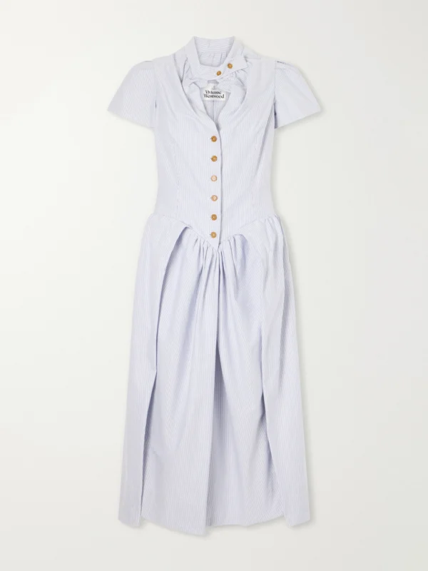 Vivienne Westwood Pleated Striped Cotton Oxford Midi Dress