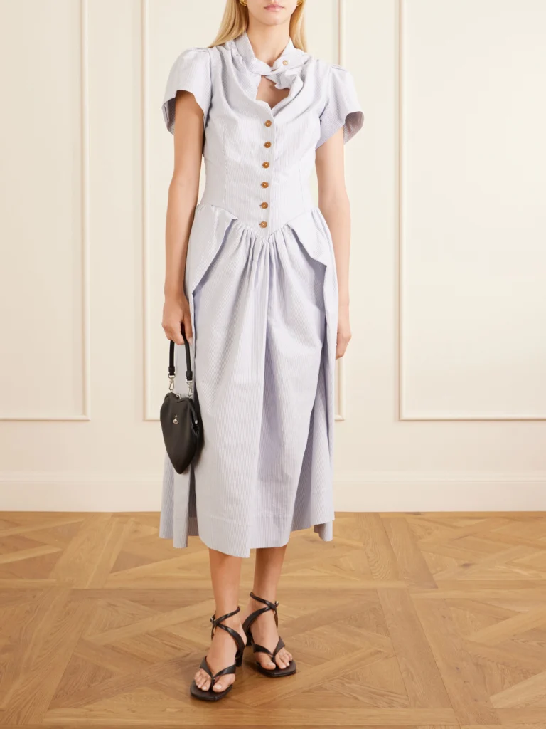 Vivienne Westwood Pleated Striped Cotton Oxford Midi Dress