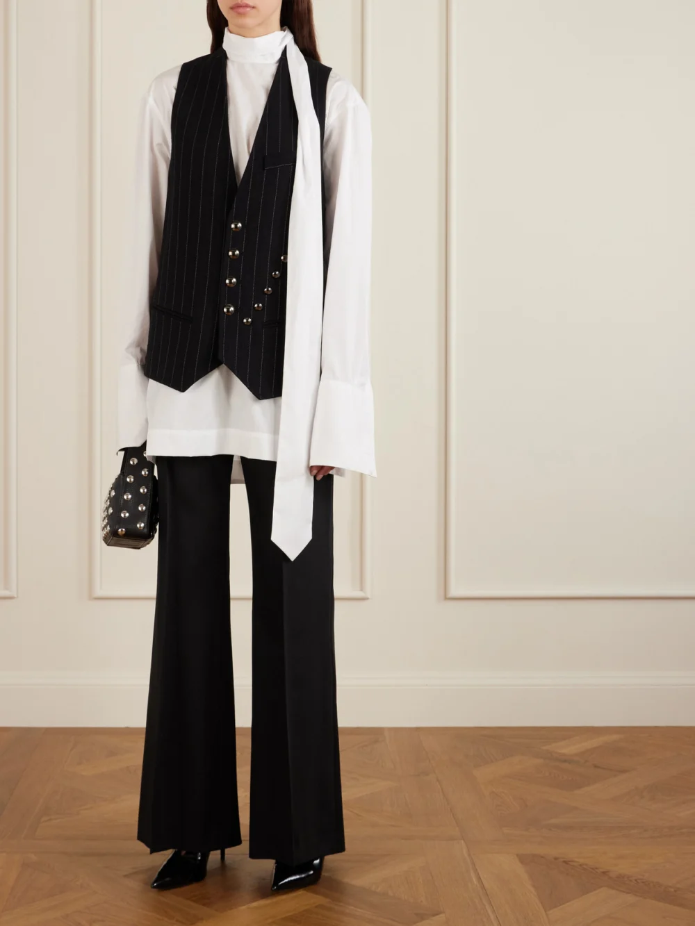 Vivienne Westwood Pleated Wool-twill Wide-leg Pants, worn by a model