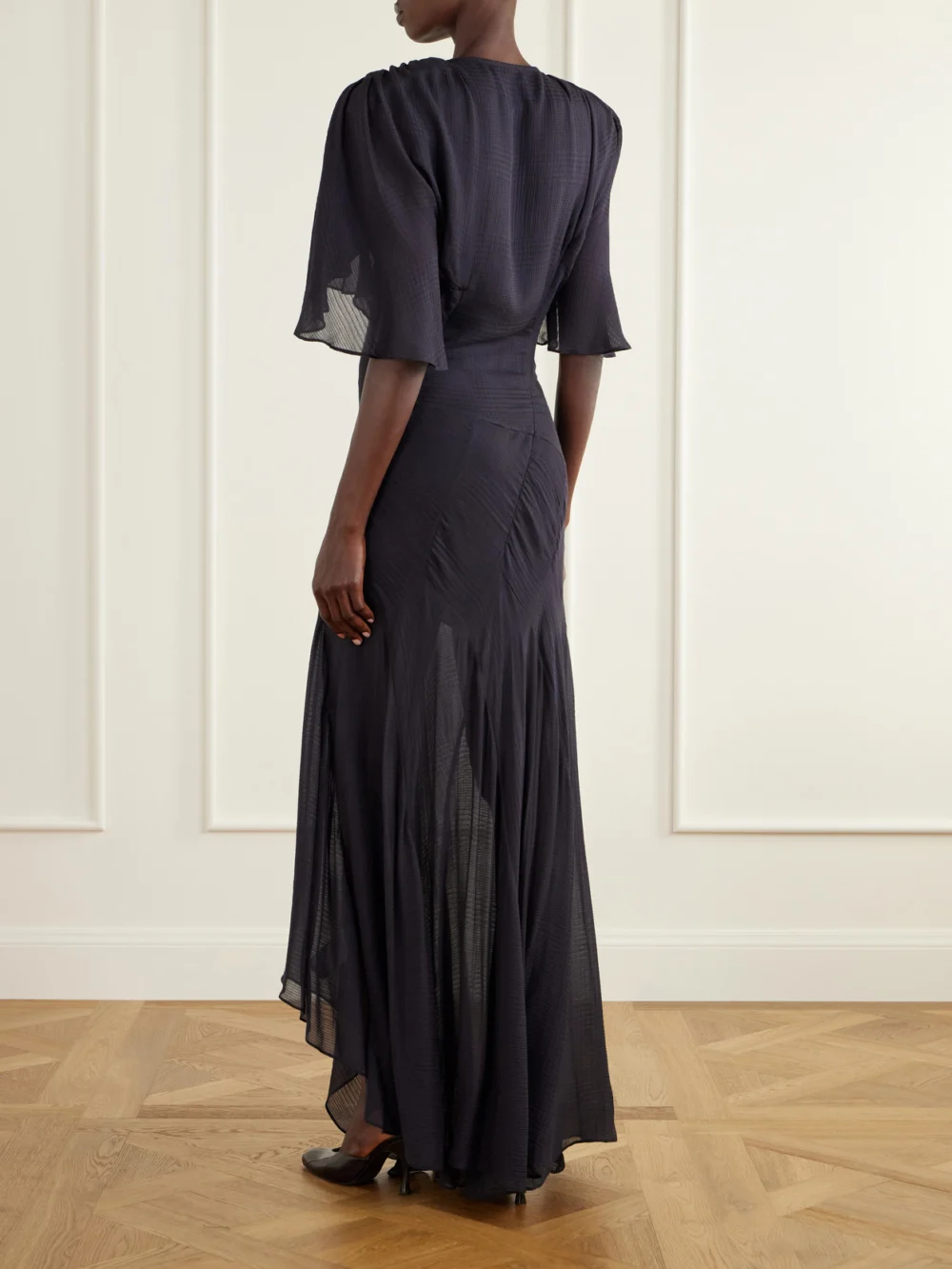 Back view of the Vivienne Westwood Priscilla Modal, Silk and Wool-blend Jacquard Muslin Gown