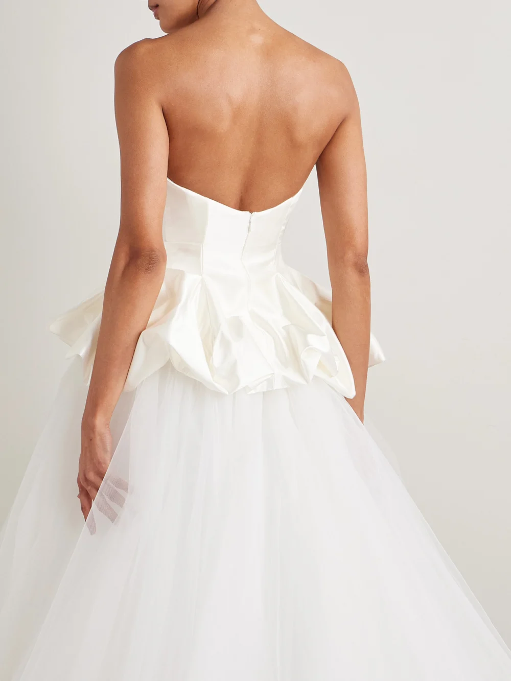 Back view of the Vivienne Westwood Raven Strapless Gathered Satin Bustier Top
