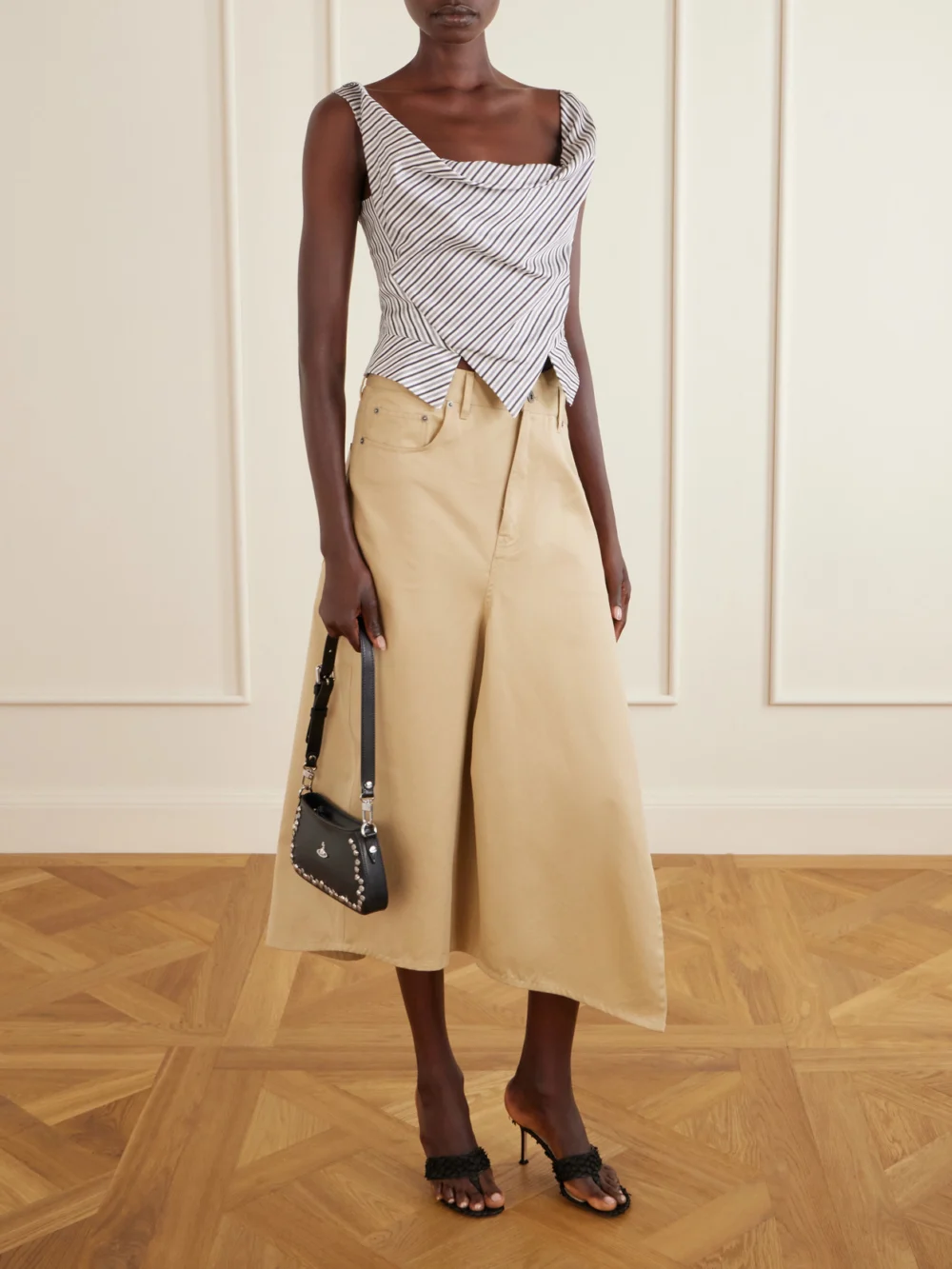 Vivienne Westwood Sunday Asymmetric Striped Cotton-poplin Blouse, worn by a model