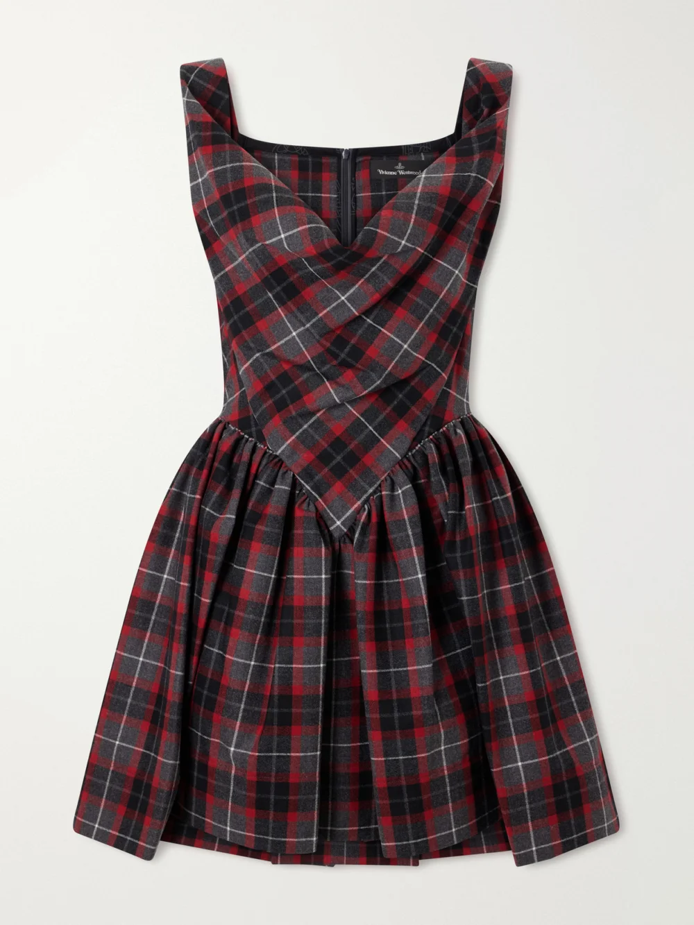 Vivienne Westwood Sunday Draped Checked Wool-blend Mini Dress in black