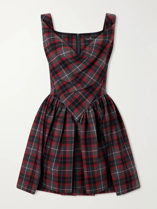 Vivienne Westwood Sunday Draped Checked Wool-blend Mini Dress