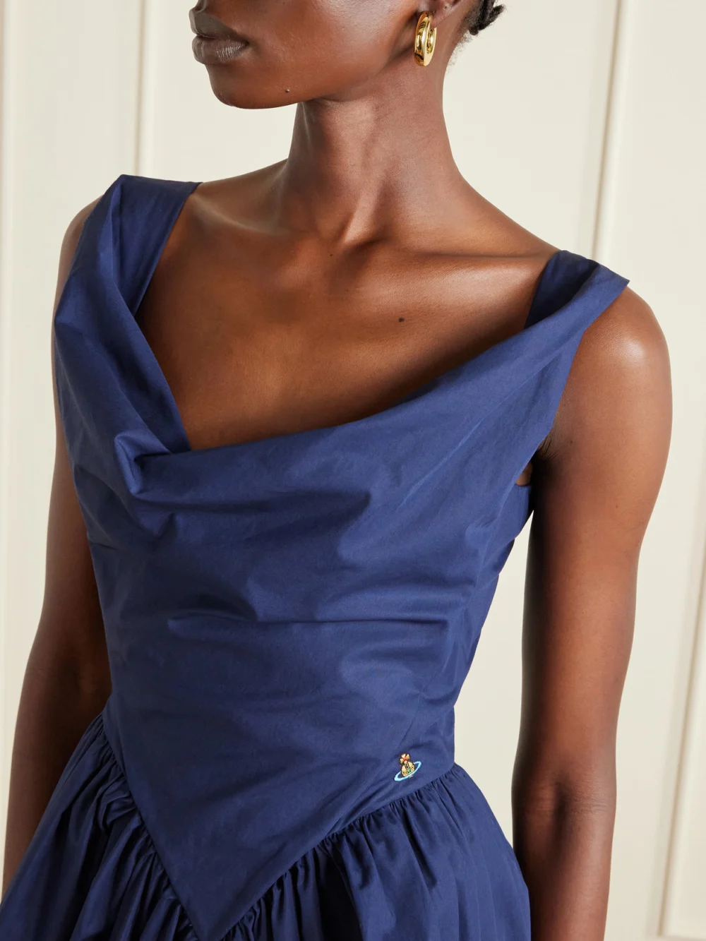 Close-up detail of the Vivienne Westwood Sunday Gathered Cotton-poplin Midi Dress