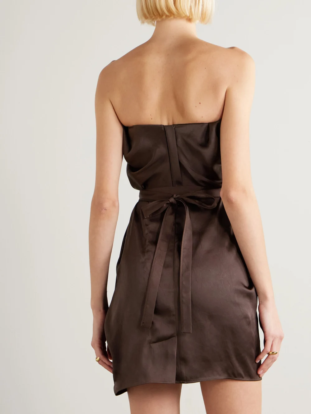 Back view of the Vivienne Westwood Susana Strapless Draped Crinkled-satin Mini Dress