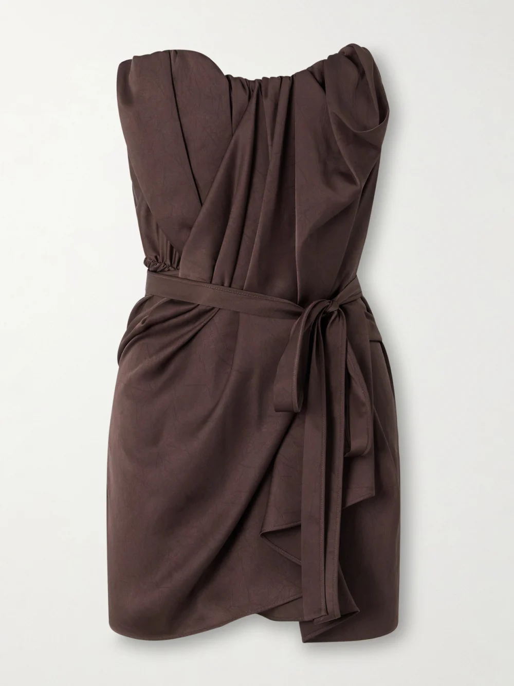 Vivienne Westwood Susana Strapless Draped Crinkled-satin Mini Dress in brown