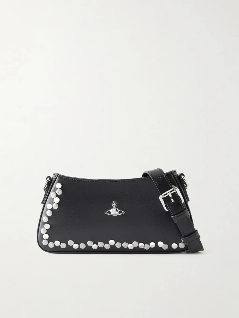 Vivienne Westwood Tasha Logo-embellished Studded Leather Shoulder Bag in black