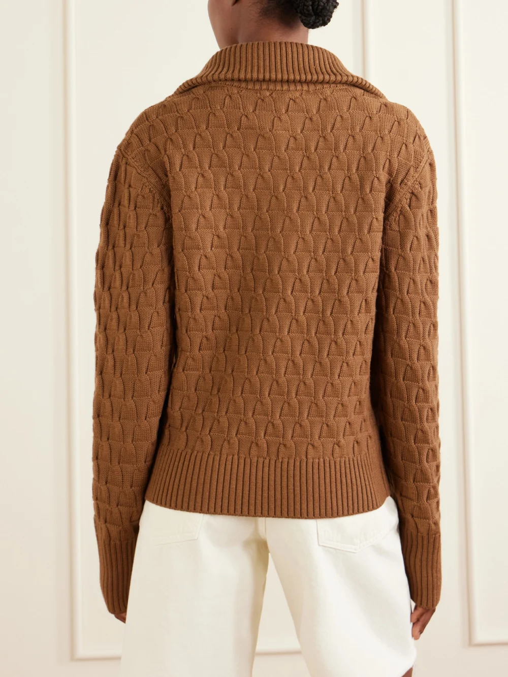 Back view of the Wales Bonner Acoustic Knitted Wool Half-zip Turtleneck Sweater