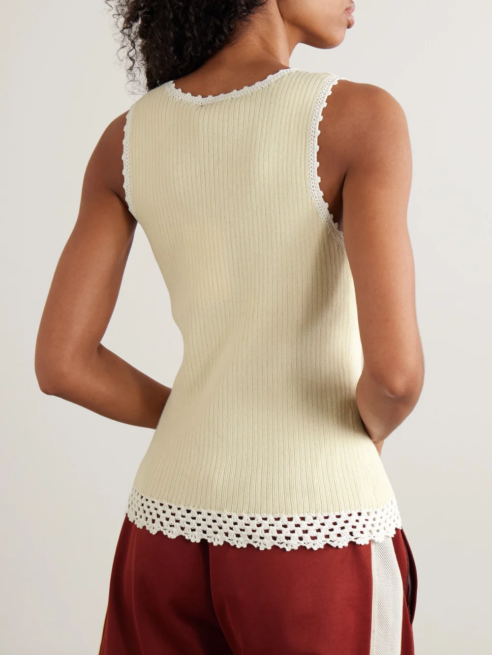Back view of the Wales Bonner Alice Crochet-trimmed Knitted Cotton-blend Tank