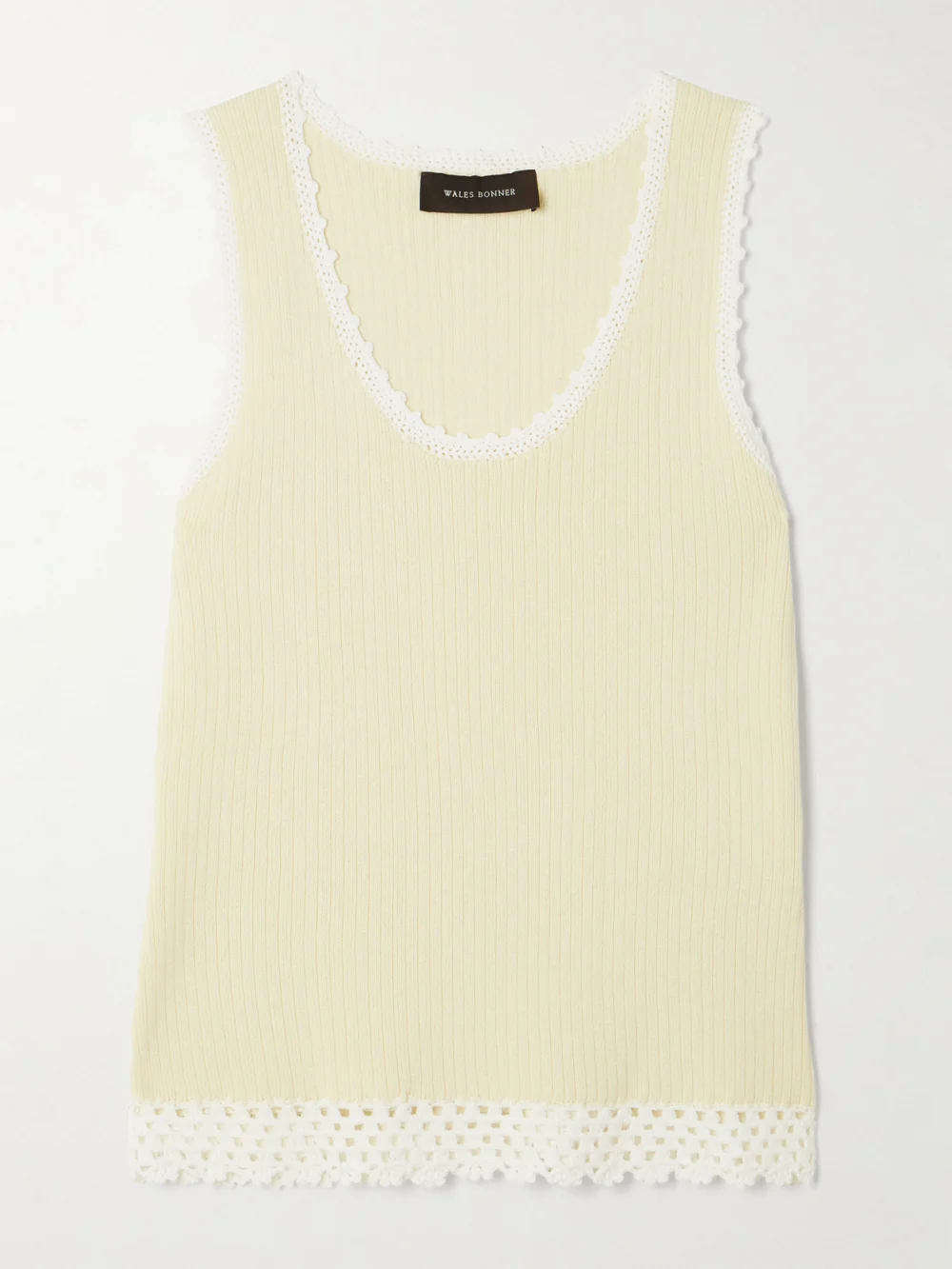 Wales Bonner Alice Crochet-trimmed Knitted Cotton-blend Tank in yellow