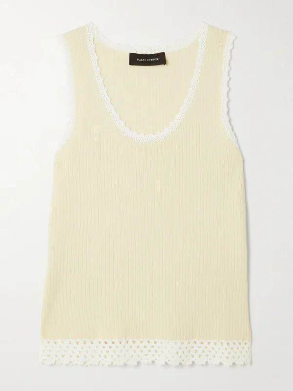 Wales Bonner Alice Crochet-trimmed Knitted Cotton-blend Tank