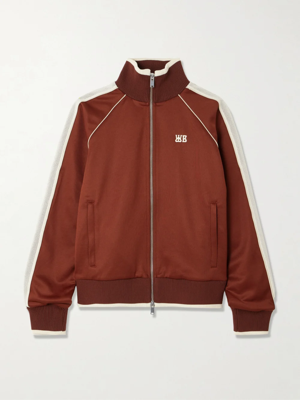 Wales Bonner Anthem Embroidered Mesh-trimmed Jersey Track Jacket in brown