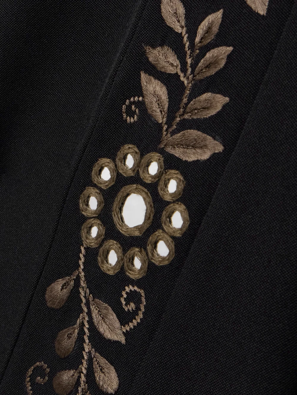 Close-up detail of the Wales Bonner Cairo Embellished Embroidered Grain De Poudre Wool Straight-leg Pants