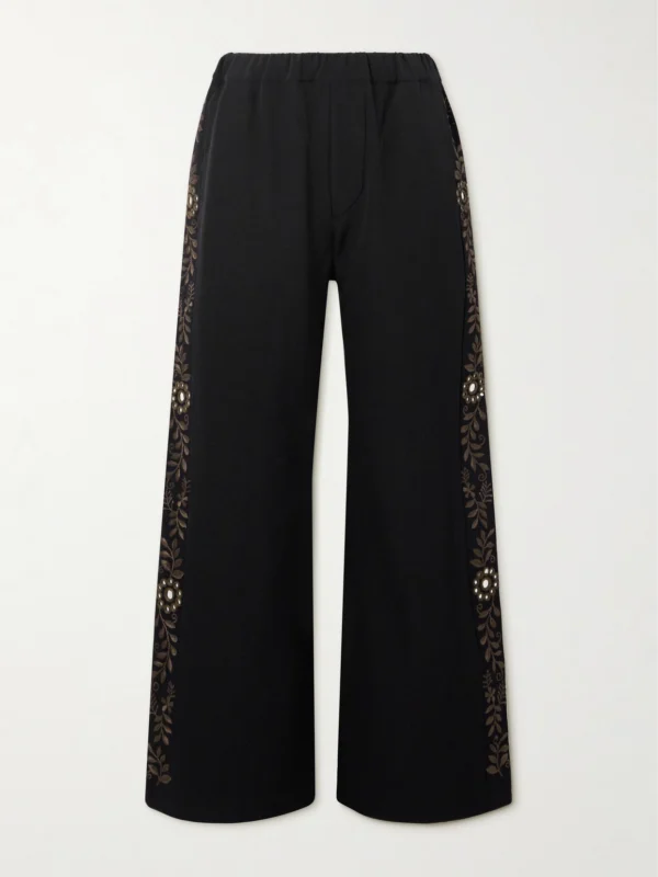 Wales Bonner Cairo Embellished Embroidered Grain De Poudre Wool Straight-leg Pants