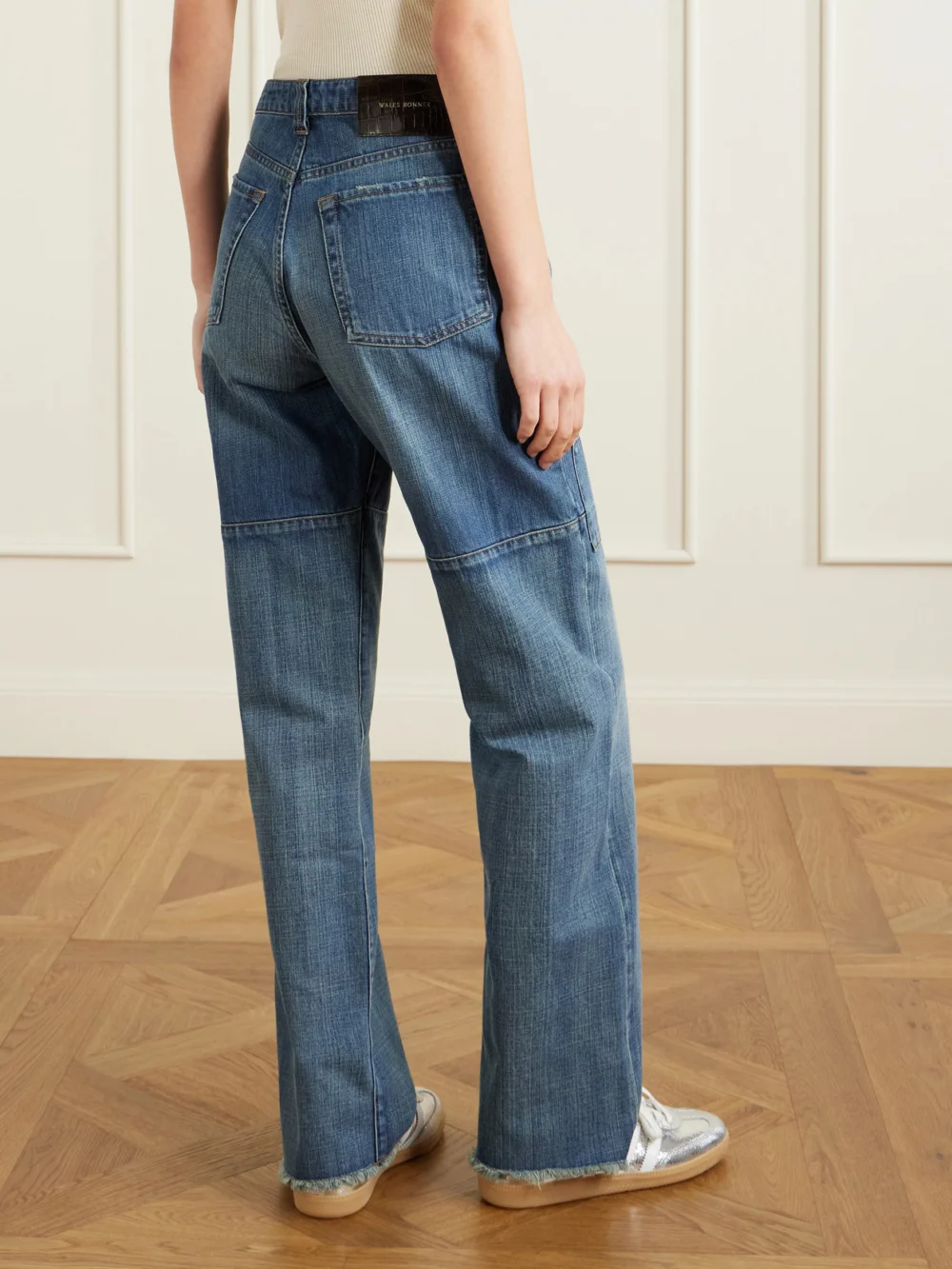 Back view of the Wales Bonner Chance Frayed Straight-leg Jeans